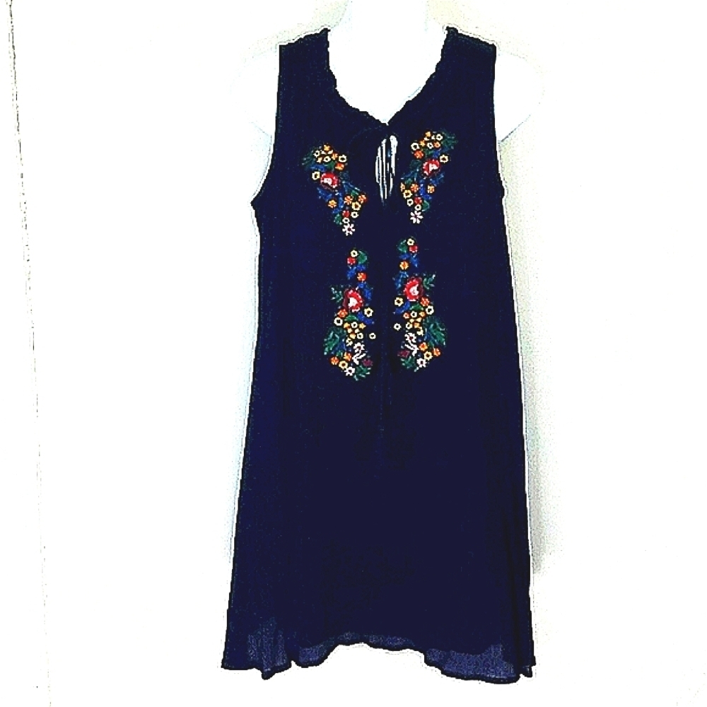Speechless Embroidered Black Peasant Sundress XS Boho Festival Flowy Lined